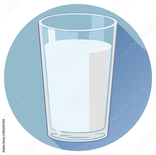 Glass of milk vector illustration. Flat design dairy drink icon with a long shadow.