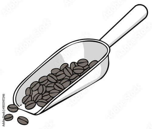 Scoop filled with roasted coffee beans flat vector illustration for cafe or market concept