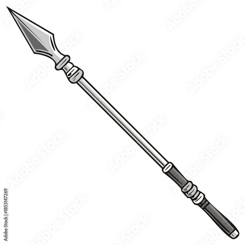 Sharp Metal Spear with Long Shaft for Hunting or Weaponry