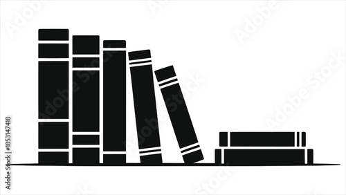 Vector silhouette book stack for e-learning and education concept. Black and white icon of library books, reading, and digital learning isolated on white background.