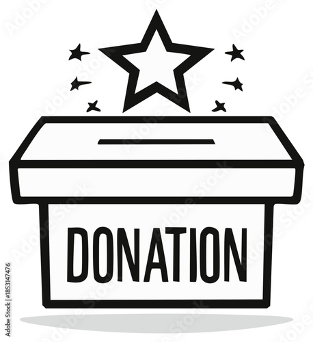 Donation box icon with star and stars charity symbol