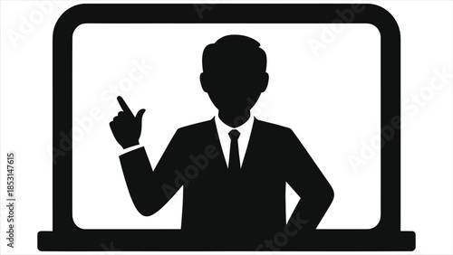 E-Learning Vector Icon: Teacher Presenting on Screen (Webinar) - Online Education, Virtual Classroom, Distance Learning, Remote Teaching, Digital Learning