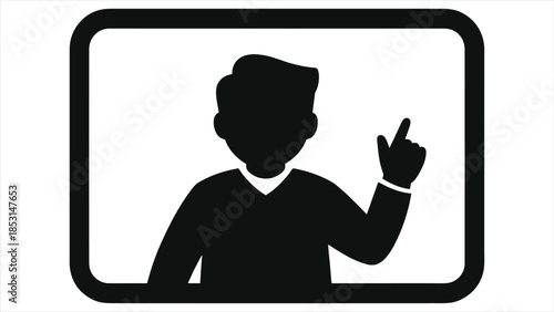 E-learning Online Teacher Presenting on Laptop Screen Vector Icon, Silhouette of Professional Mentor Giving Virtual Webinar Presentation for Distance Education, Digital Training, and Remote Schooling