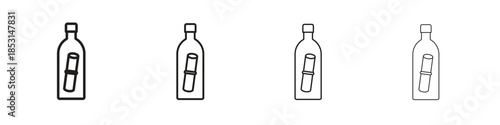 Message In a Bottle icons, Set of linear icons. Black linear palm icons