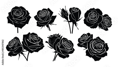 Elegant black rose floral arrangements in a striking silhouette