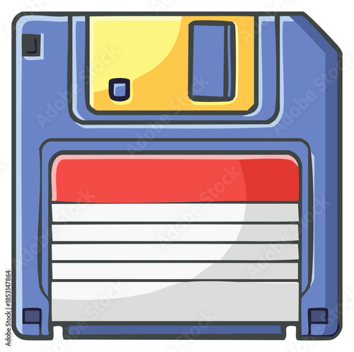 Retro Data Storage Media Cartoon Floppy Disk Illustration Showing Technology Evolution and Nostalgic Data Preservation Method