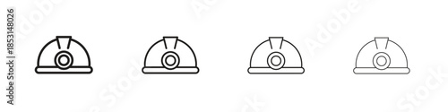 Miner helmet icons, Set of linear icons. Black linear palm icons