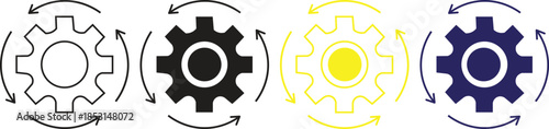 Dynamic Gear with Circular Arrows - Colorful Gear Symbol for Workflow Optimization and Industrial Efficiency