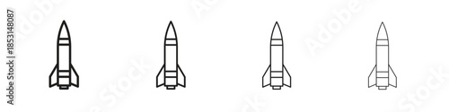 Missile icons, Set of linear icons. Black linear palm icons