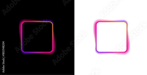 Canvastavla Square neon LED frame with cyan glowing border, png