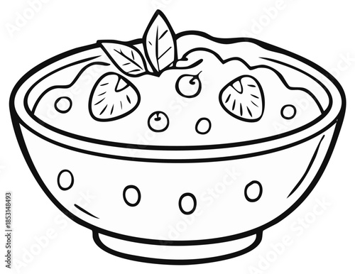 Dessert bowl drawing with strawberries blueberries and mint clip art