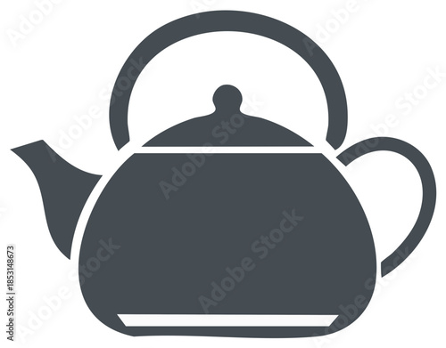 Minimalist flat design icon of a traditional dark gray kettle teapot for hot beverages