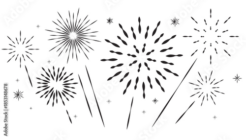 A captivating display of stylized black and white fireworks vector illustration