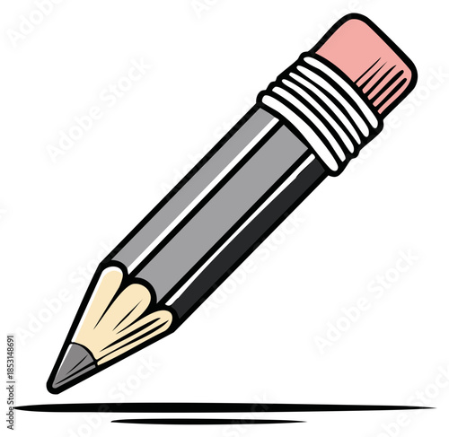 Cartoon pencil illustration with eraser and drawing line, perfect for creative design and education.