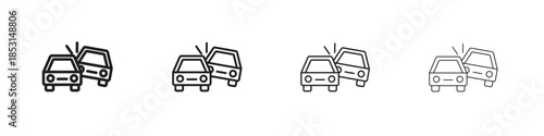 Overturned car icons, Set of linear icons. Black linear palm icons