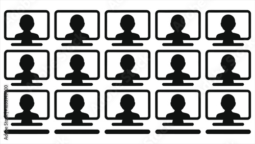 E-Learning Vector: Online Classroom with Multiple Student Screens, Digital Education Illustration, Remote Learning Concept, Virtual Classroom Design, Students Learning from Home