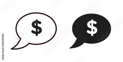 Comment dollar icons. thin line and glyph vector icons pack on white background