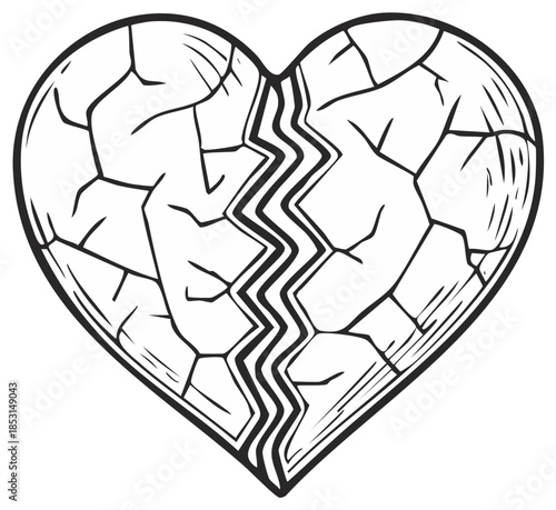 Broken heart illustration, symbol of heartbreak, sadness, and loss