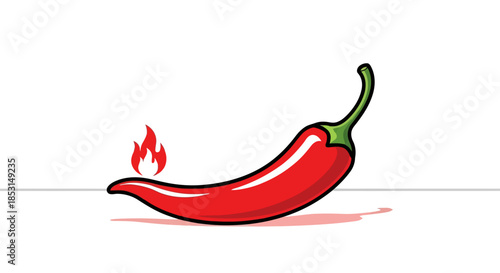 A vibrant red chili pepper illustration with a fiery flame symbolising its intense heat and flavor Vector