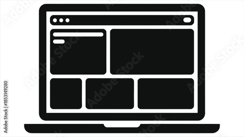 E-Learning Dashboard Laptop Icon Vector: Online Course Platform Interface for Digital Education, Remote Learning, Web App UI/UX Design, Technology for Studying & Modern Education.