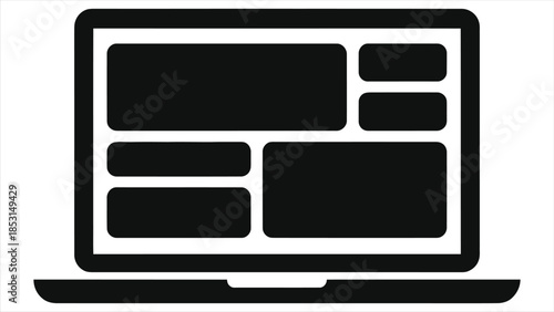 Laptop e-learning dashboard vector icon. Online course interface, education technology and LMS screen layout. Digital learning management system UI design element isolated on white background.