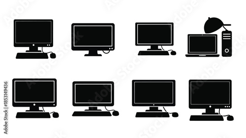 Various computer setups in a dark stylish silhouette