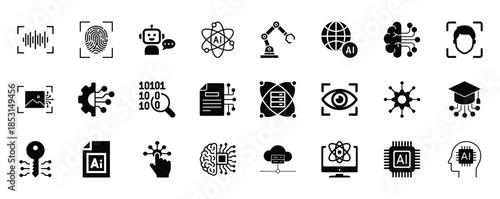 Artificial intelligence icon set. AI and technology symbol. Set of brain, robot, ai, head icon. vector illustration eps file. 