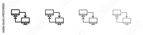 PC data transfer icons, Set of linear icons. Black linear palm icons