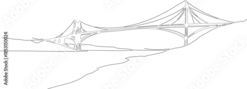 hand drawn vector illustration of an old bridge or sketch art modern bridge made with various lines patterns.