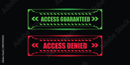Futuristic glowing access granted and access denied interface design representing cybersecurity authentication, digital security, and system control concept