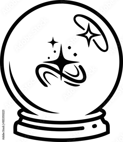 Crystal ball simple icon with magic glowing star inside, depicting fortune telling and psychic vision. Vector illustration for mysticism concept