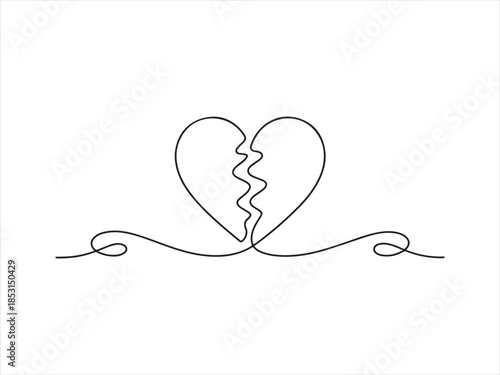 Broken heart one continuous line drawing. for emotional and symbolic design vector illustration