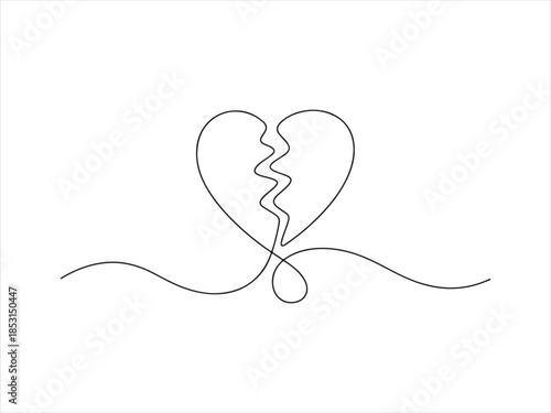 Broken heart one continuous line drawing. for emotional and symbolic design vector illustration