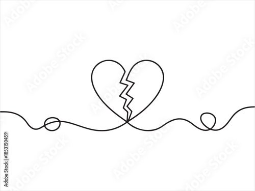 Broken heart one continuous line drawing. for emotional and symbolic design vector illustration