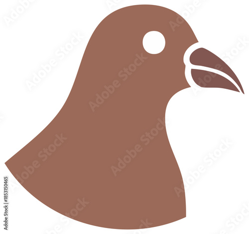 Simple bird symbol icon profile of a brown pigeon head on a white background