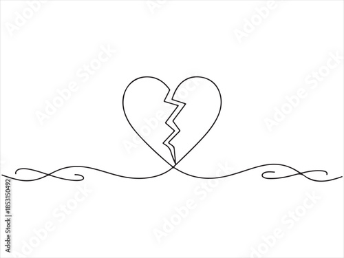 Broken heart one continuous line drawing. for emotional and symbolic design vector illustration