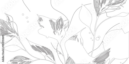 seamless floral pattern silhouette or sketch line hand drawn design of natural leaf made by hand drawn geometric lines.