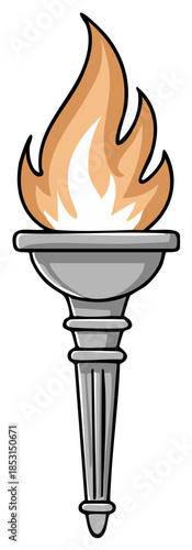 Cartoon torch with flames, isolated on white background