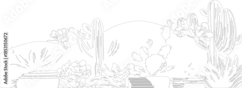 sketch of a tree in the park or sketch art or silhouette of cactus tree with hand drawn lines.