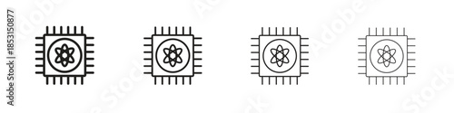Quantum computing icons, Set of linear icons. Black linear palm icons