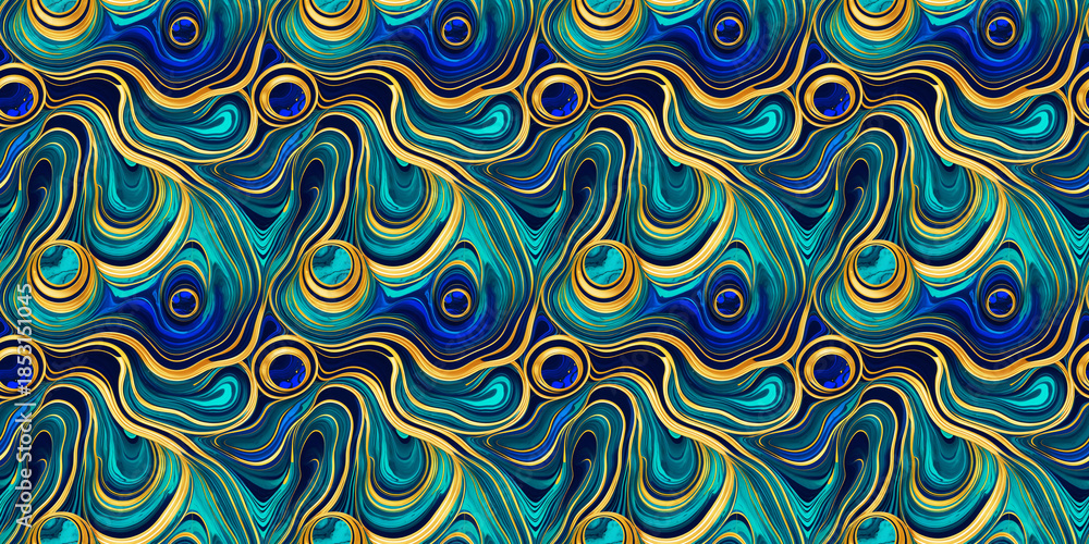Obraz premium Unique seamless pattern, marble and ink, emerald green, gold, suitable for design, accessories, backgrounds