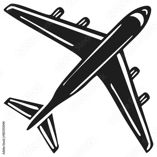 Black and White Airplane Illustration for Travel and Transportation