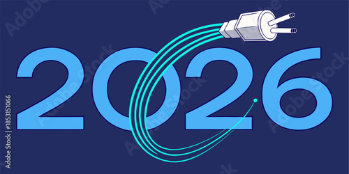 Creative 2026 New Year design template with glowing fiber optic cable, symbolizing innovation, connectivity, and a bright new year.
