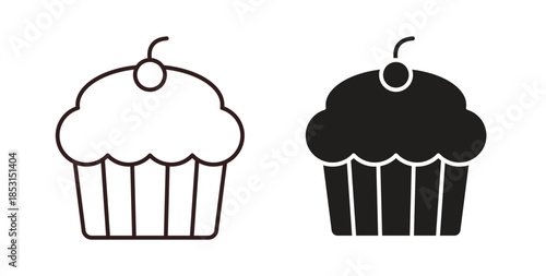 Cupcake icons. thin line and glyph vector icons pack on white background