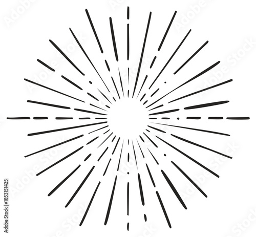 Retro Sunburst Graphic with Radial Lines and Center Circle
