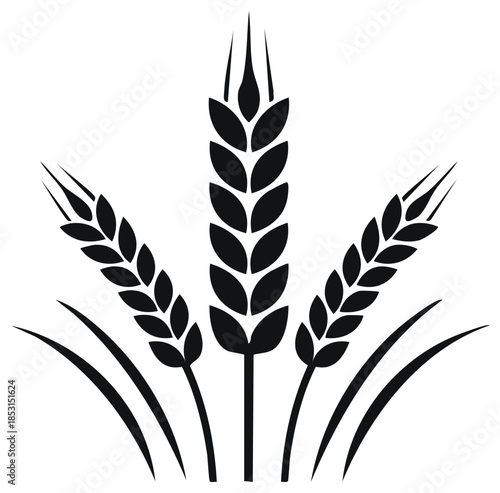 Three wheat stalks icon simple black vector illustration Cereal grain symbol for agriculture harvest and bakery