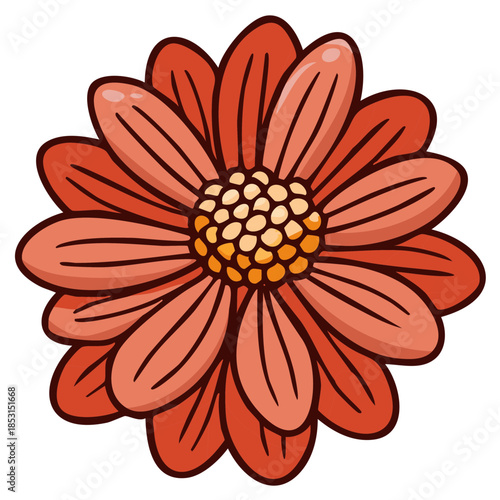 Simple cartoon-style red flower with delicate petals and yellow center
