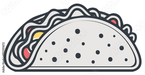 Illustrated taco with fillings ready to be eaten for a casual meal