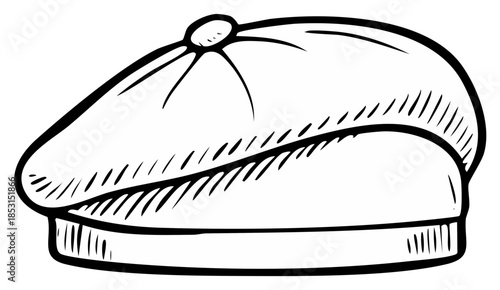 Ink drawing of a vintage flat cap, headwear fashion illustration.