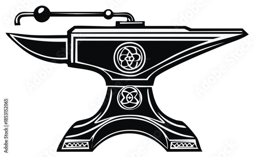 Intricate Anvil Blacksmith Tool Engraving Vector Illustration with Decorative Design Elements